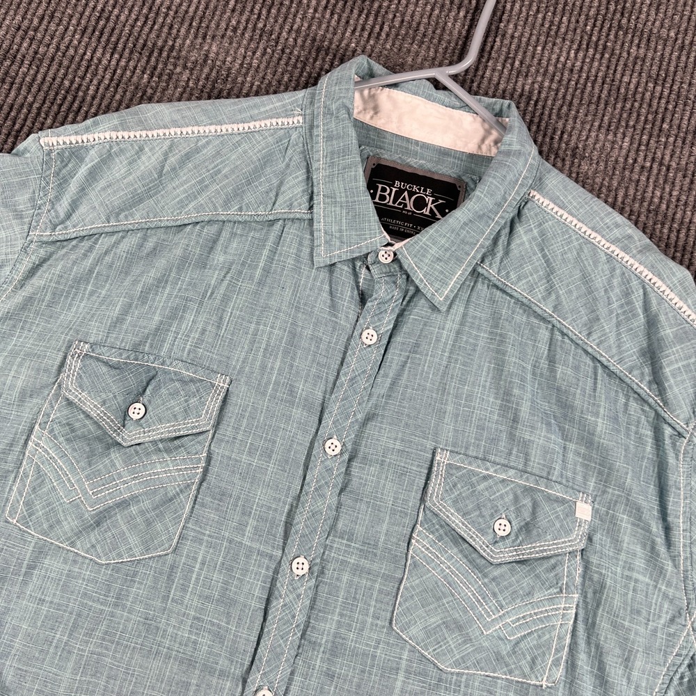 Buckle Black Shirt Mens 2XL XXL Blue Long Sleeve Button Up Western Athletic Fit